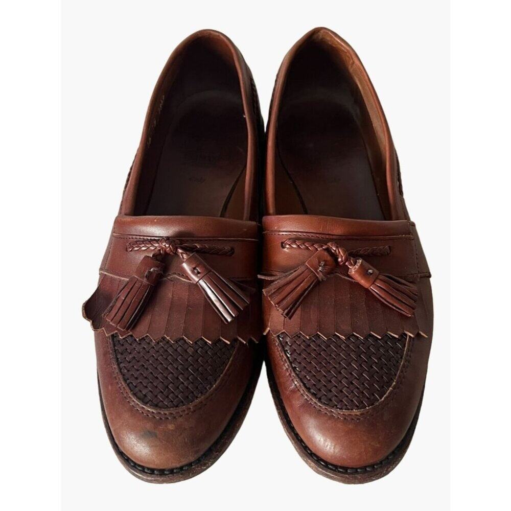 Allen Edmonds Leather Loafers Men's Size 10 Brown Braided Detail Leather Sole Sm
